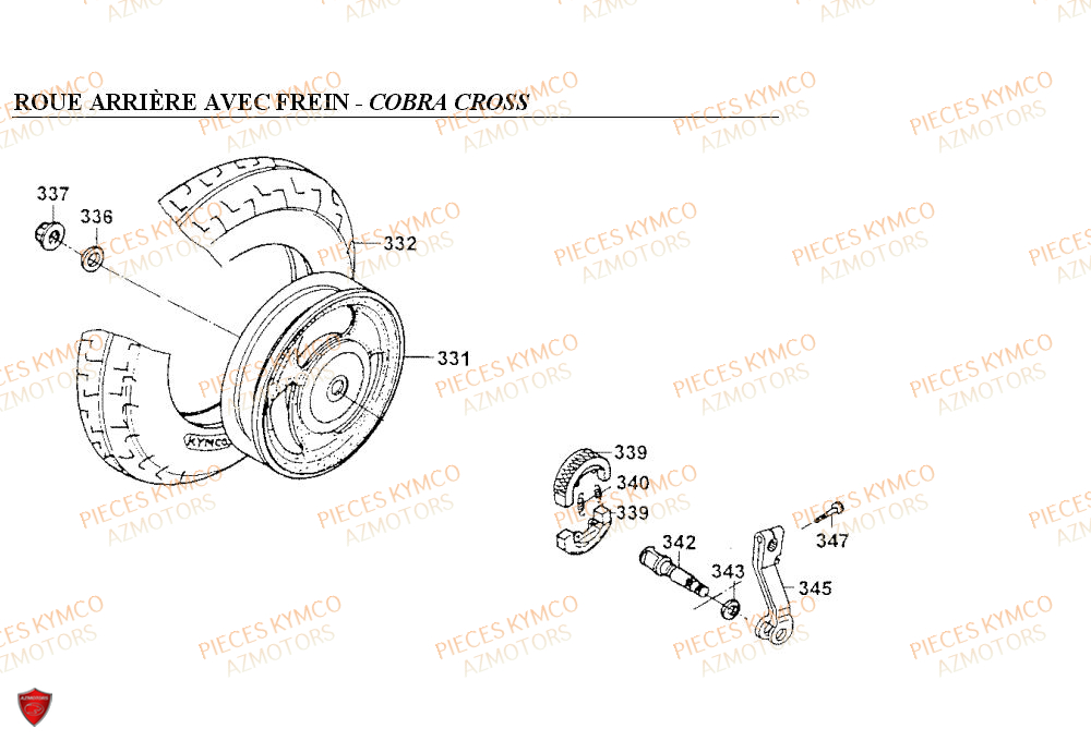 Roue Arriere Cobra Cross KYMCO Pieces COBRA 50 2T (SF10AF/SF10AG)