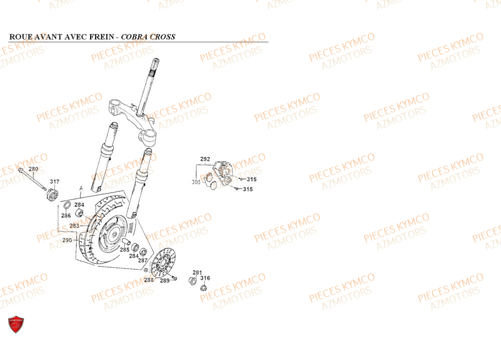 Roue Avant Cobra Cross AZMOTORS Pieces COBRA 50 2T (SF10AF/SF10AG)