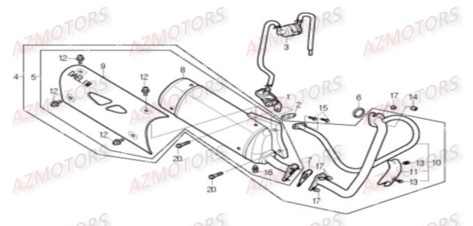 Echappement Version 1 DAELIM Pièces Scooter DAELIM CORDI 50cc 2T
