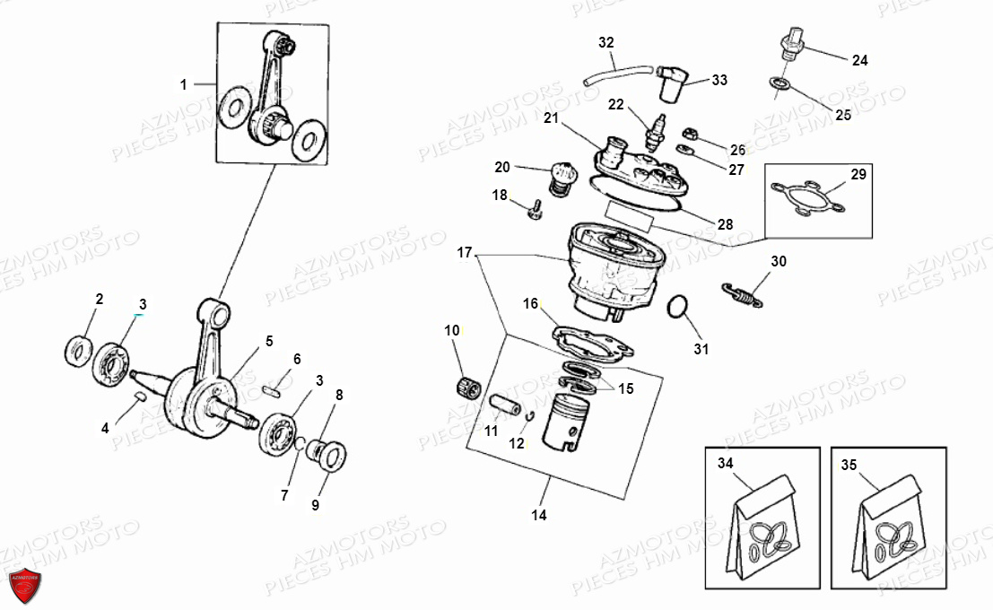 BOUGIE_CULASSE_PISTON_VILEBREQUIN VENT PIECES HM MOTO 50 HM CMC (2010 - 2011)