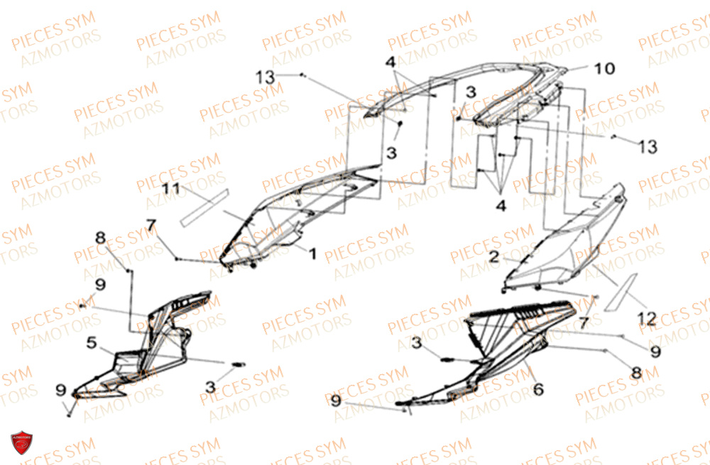 Carenages Lateraux SYM Pièces CRUISYM 300 - LV30W1-EU (2018-2020)