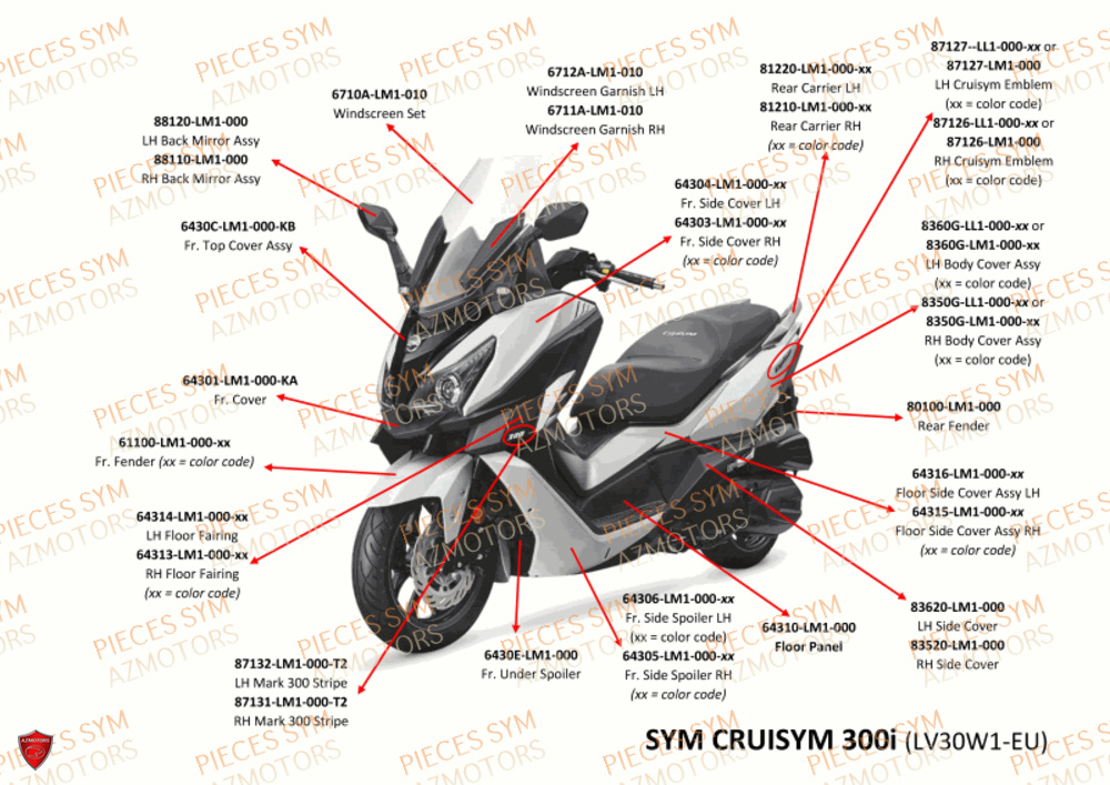 Pieces Generales SYM Pièces CRUISYM 300 - LV30W1-EU (2018-2020)