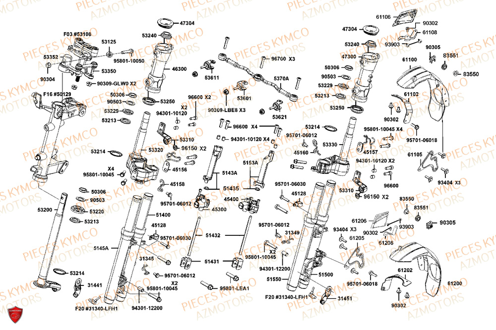 Fourche KYMCO Pièces Scooter CV3 575 4T EURO5+ (SBA1EA)