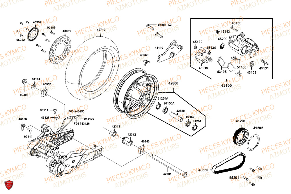 Roue Arriere KYMCO Pièces Scooter CV3 575 4T EURO5+ (SBA1EA)