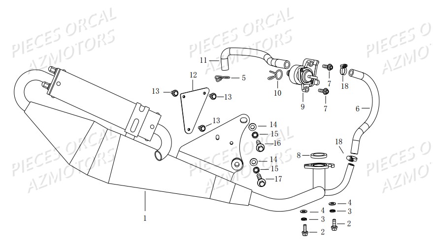 Echappement ORCAL Pièces Orcal CAVARO 50cc 2 temps 