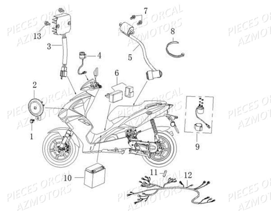 Systeme Electrique ORCAL Pièces Orcal CAVARO 50cc 2 temps 