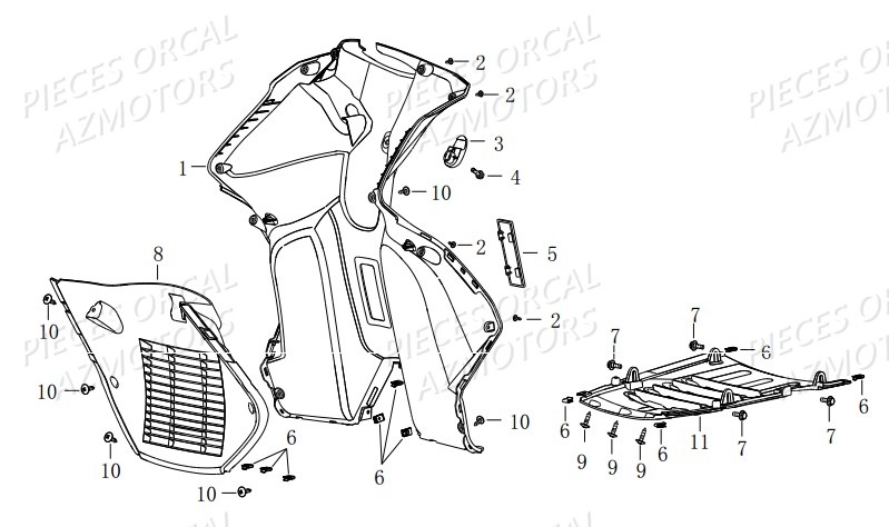 Tablier Avant ORCAL Pièces Orcal CAVARO 50cc 2 temps 