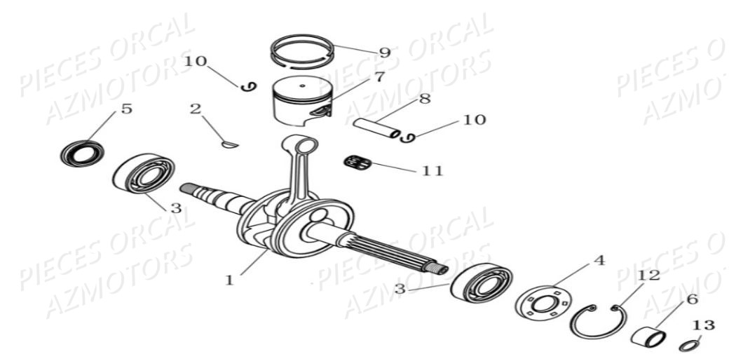 Vilebrequin Piston ORCAL Pièces Orcal CAVARO 50cc 2 temps 