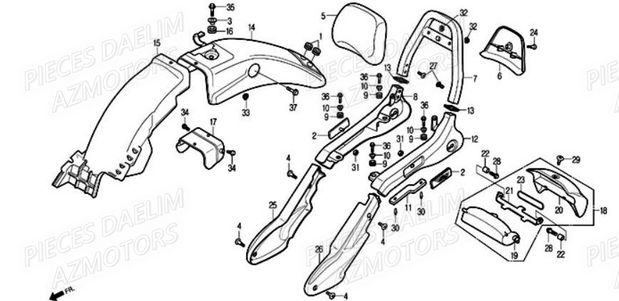 Garde Boue Arriere DAELIM Pièces Moto DAELIM 125cc SOLUTION
