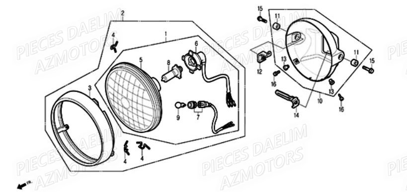 PHARE_AVANT DAELIM Pièces Moto DAELIM 125cc SOLUTION