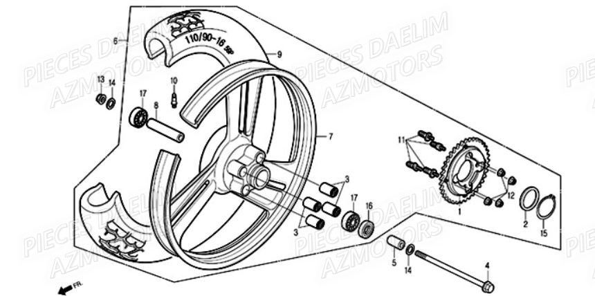 Roue Arriere DAELIM Pièces Moto DAELIM 125cc SOLUTION
