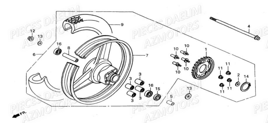 Roue Arriere DAELIM Pièces Moto DAELIM VS 125cc
