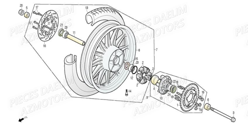 Roue Arriere DAELIM Pièces Moto DAELIM DAYSTAR 250cc EURO 3
