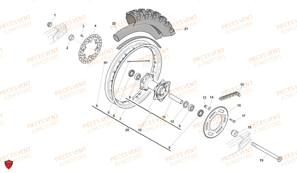 Roue Arriere VENT Pièces VENT DERAPAGE 125 4T 2019 (STANDARD)