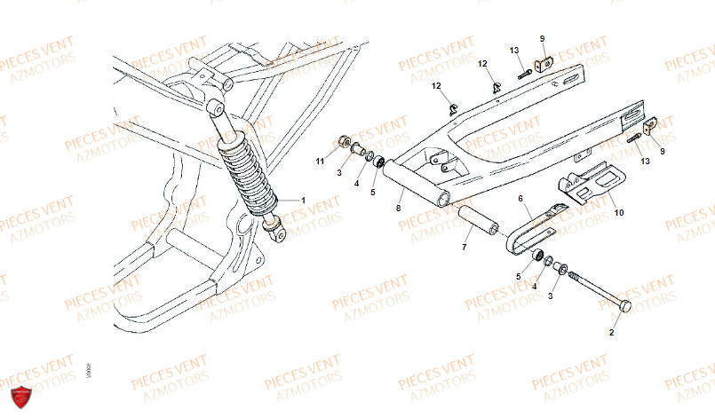 Bras Oscillant VENT Pièces Vent Motard DERAPAGE 50cc - 2021-2022-2023