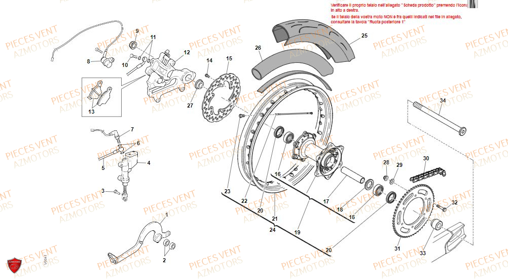 Roue Arriere Version 2 VENT Pièces Vent Motard DERAPAGE 50cc - 2021-2022-2023
