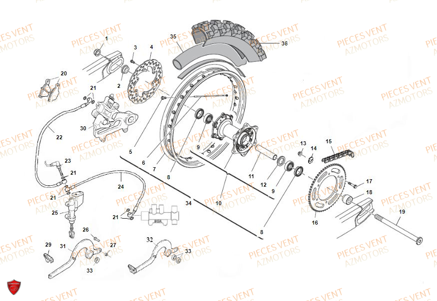 Roue Arriere VENT Pièces VENT DERAPAGE RR 125 4T 2018 (ALUMINIUM)