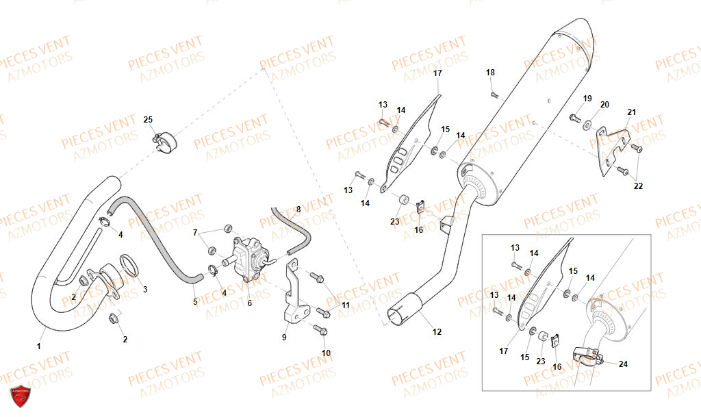 Echappement VENT Pièces VENT DERAPAGE RR 125 4T 2019 (ALUMINIUM)