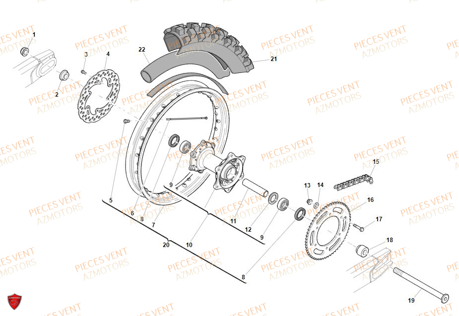 Roue Arriere VENT Pièces VENT DERAPAGE RR 125 4T 2019 (ALUMINIUM)