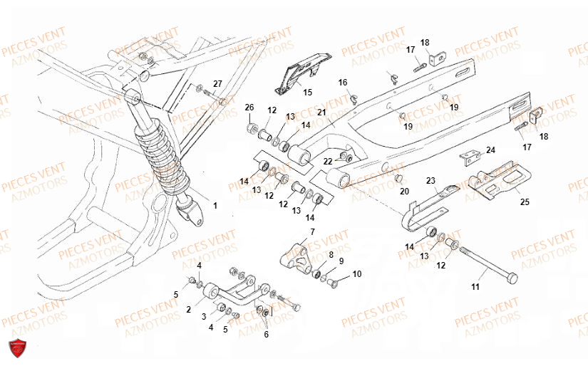 Bras Oscillant VENT Pièces Vent Motard DERAPAGE RR 50cc - 2018 (VERSION FOURCHE ALUMINIUM)