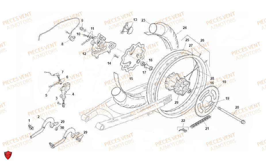 Roue Arriere VENT Pièces Vent Motard DERAPAGE RR 50cc - 2018 (VERSION FOURCHE ALUMINIUM)