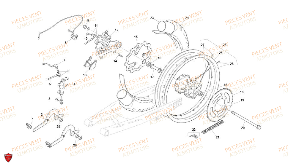 Roue Arriere VENT Pièces Vent Motard DERAPAGE RR 50cc - 2019 (VERSION FOURCHE ALUMINIUM)
