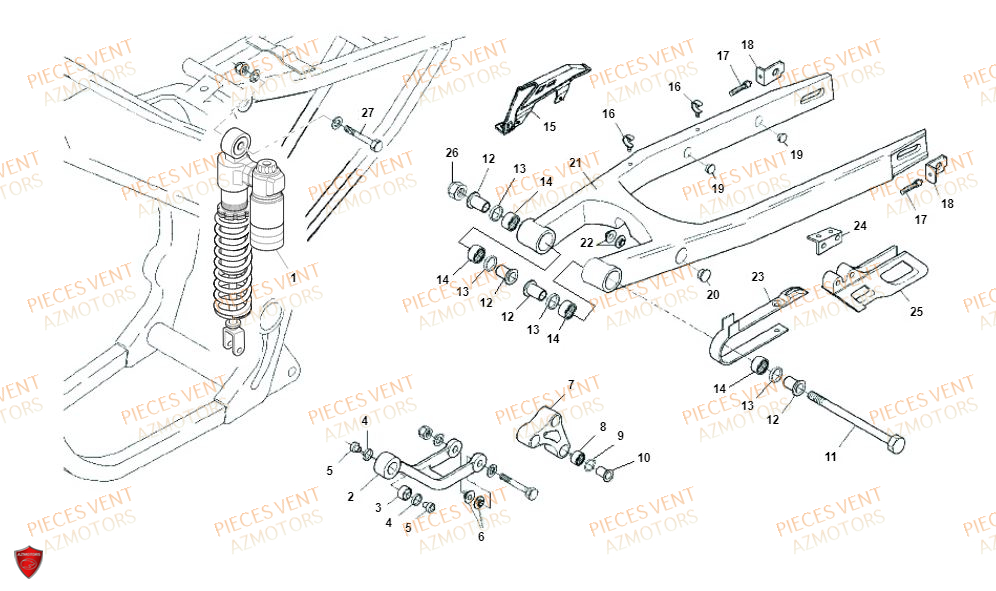 Bras Oscillant Aluminium VENT Pièces Vent Motard DERAPAGE RR 50cc - 2020 (VERSION FOURCHE ALUMINIUM)