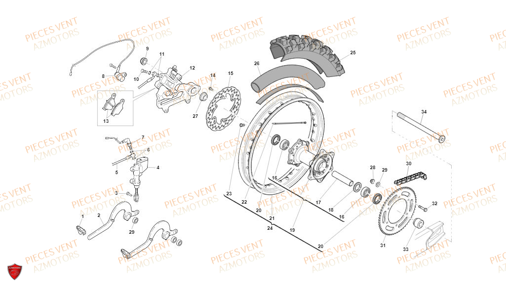 ROUE_ARRIERE VENT Pièces Vent Motard DERAPAGE RR 50cc - 2020 (VERSION FOURCHE ALUMINIUM)