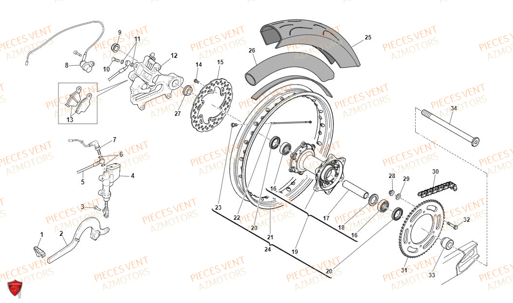 Roue Arriere VENT Pièces Vent Motard DERAPAGE RR 50cc - 2021-2022-2023 (VERSION FOURCHE ALUMINIUM)