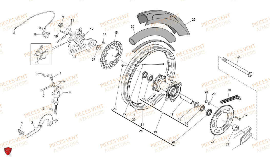 ROUE_ARRIERE VENT Pièces Vent Motard DERAPAGE RR 50cc - 2021-2022 (VERSION FOURCHE ALUMINIUM)