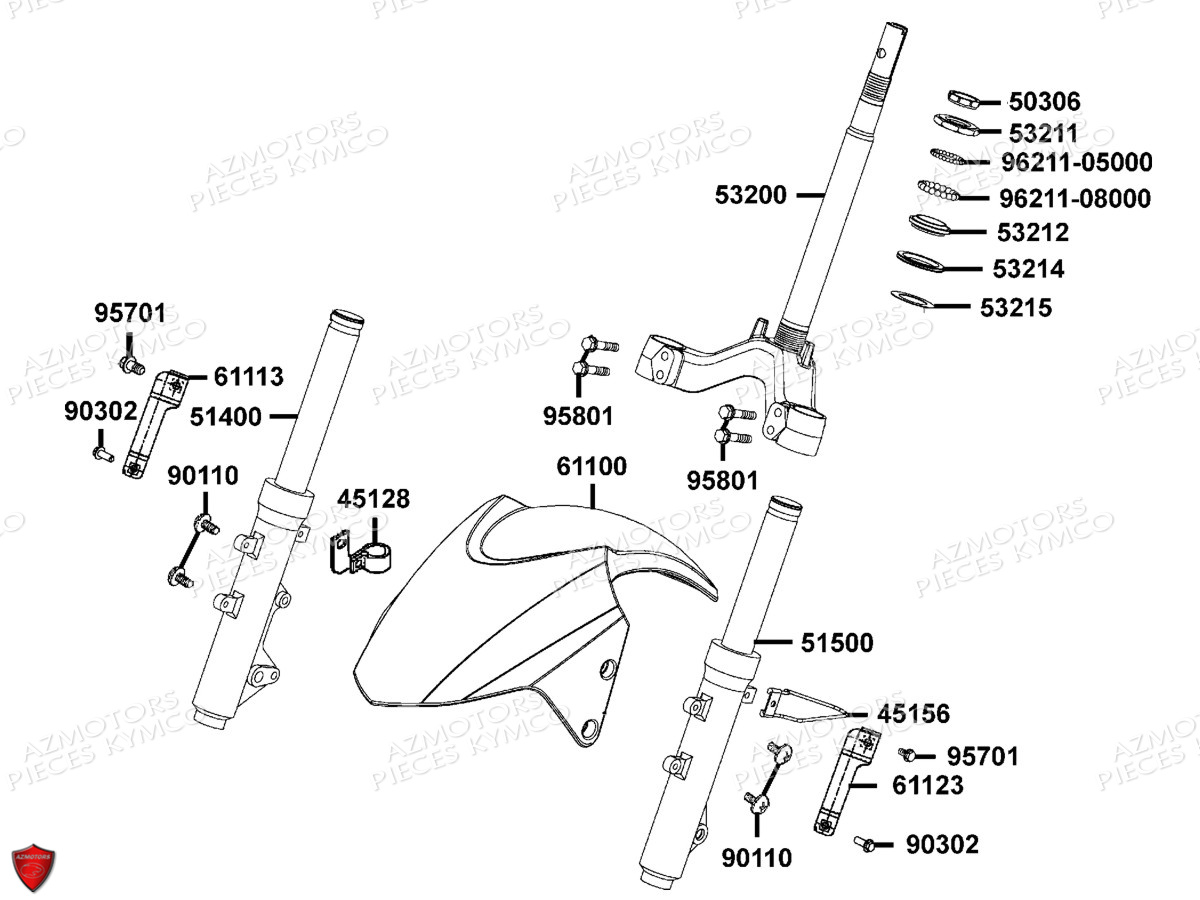 Fourche Garde Boue KYMCO Pièces DINK 125 4T EURO3 (SH25EA)