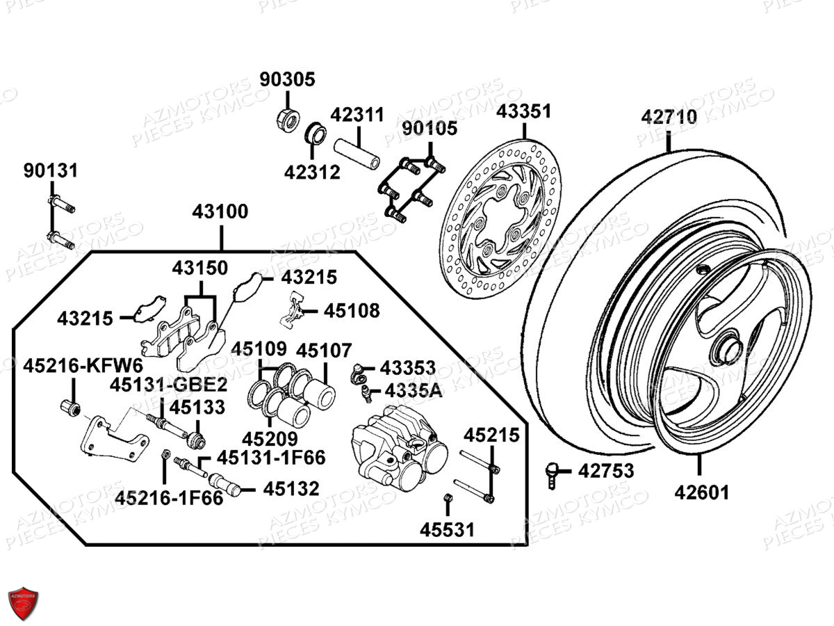 Roue Arriere KYMCO Pièces DINK 125 4T EURO3 (SH25EA)