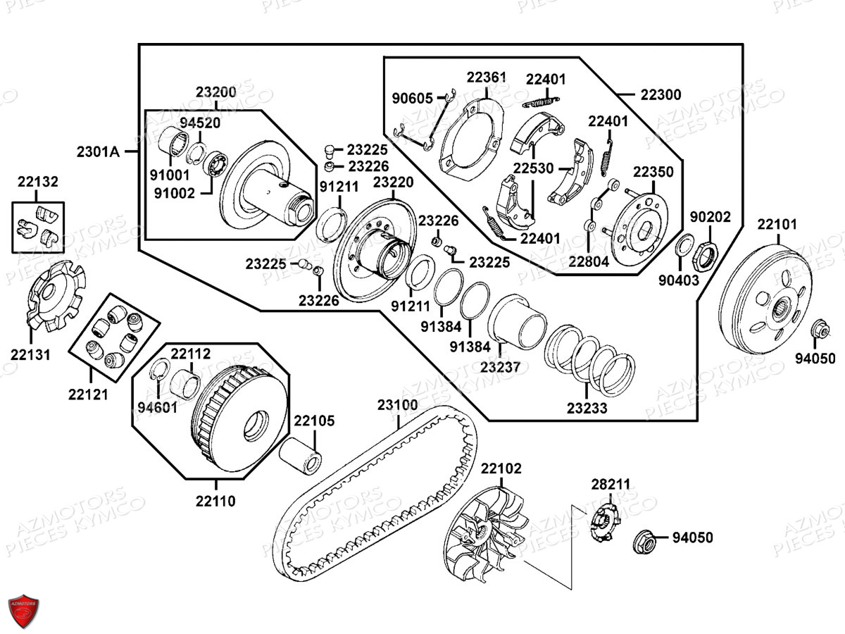 VARIATEUR_EMBRAYAGE KYMCO Pièces Scooter Kymco DINK 125 4T EURO III