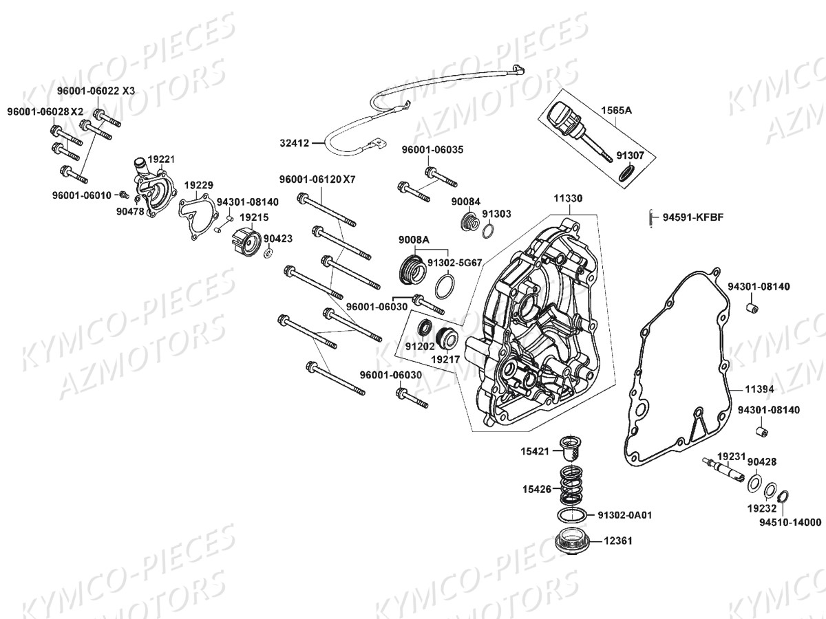 CARTER_DROIT-POMPE_A_EAU KYMCO Pièces Scooter Kymco DINK STREET 125 I 4T EURO III