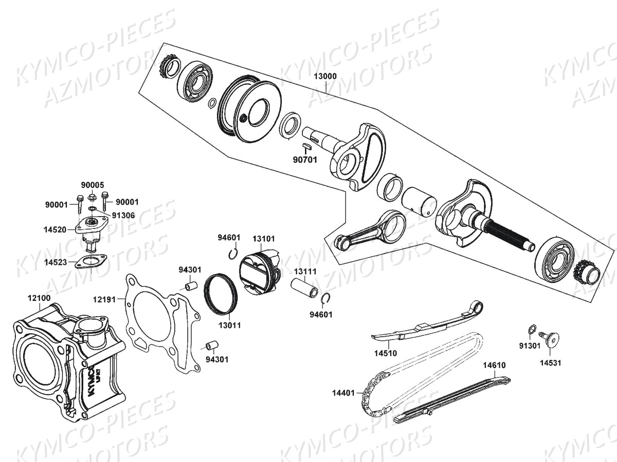 CYLINDRE_PISTON_DINKTREET_125 KYMCO Pièces Scooter Kymco DINK STREET 125 I 4T EURO III