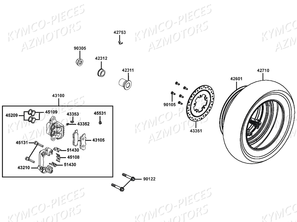 JEU DE PLAQUETTES DE FREIN KYMCO pour ROUE ARRIERE de DINKSTREET 125I