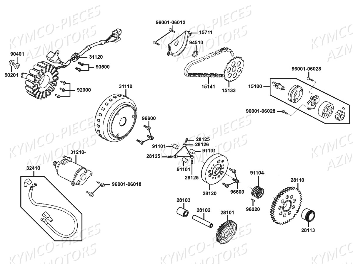 Demarreur Allumage KYMCO Pièces DINKSTREET 125I ABS EURO3 (SK25AC/SK25AE)