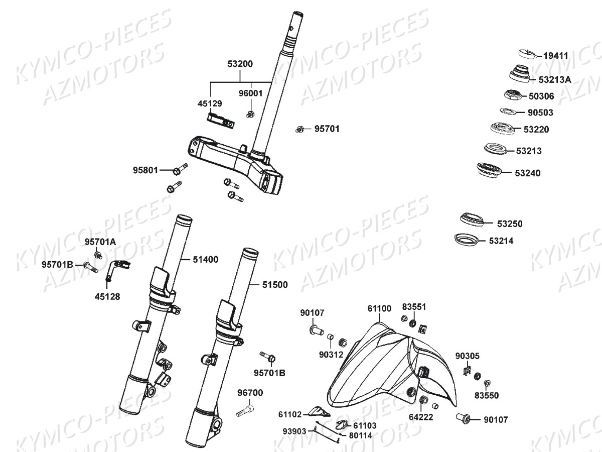 Fourche Garde Boue KYMCO Pièces DINKSTREET 125I ABS EURO3 (SK25AC/SK25AE)