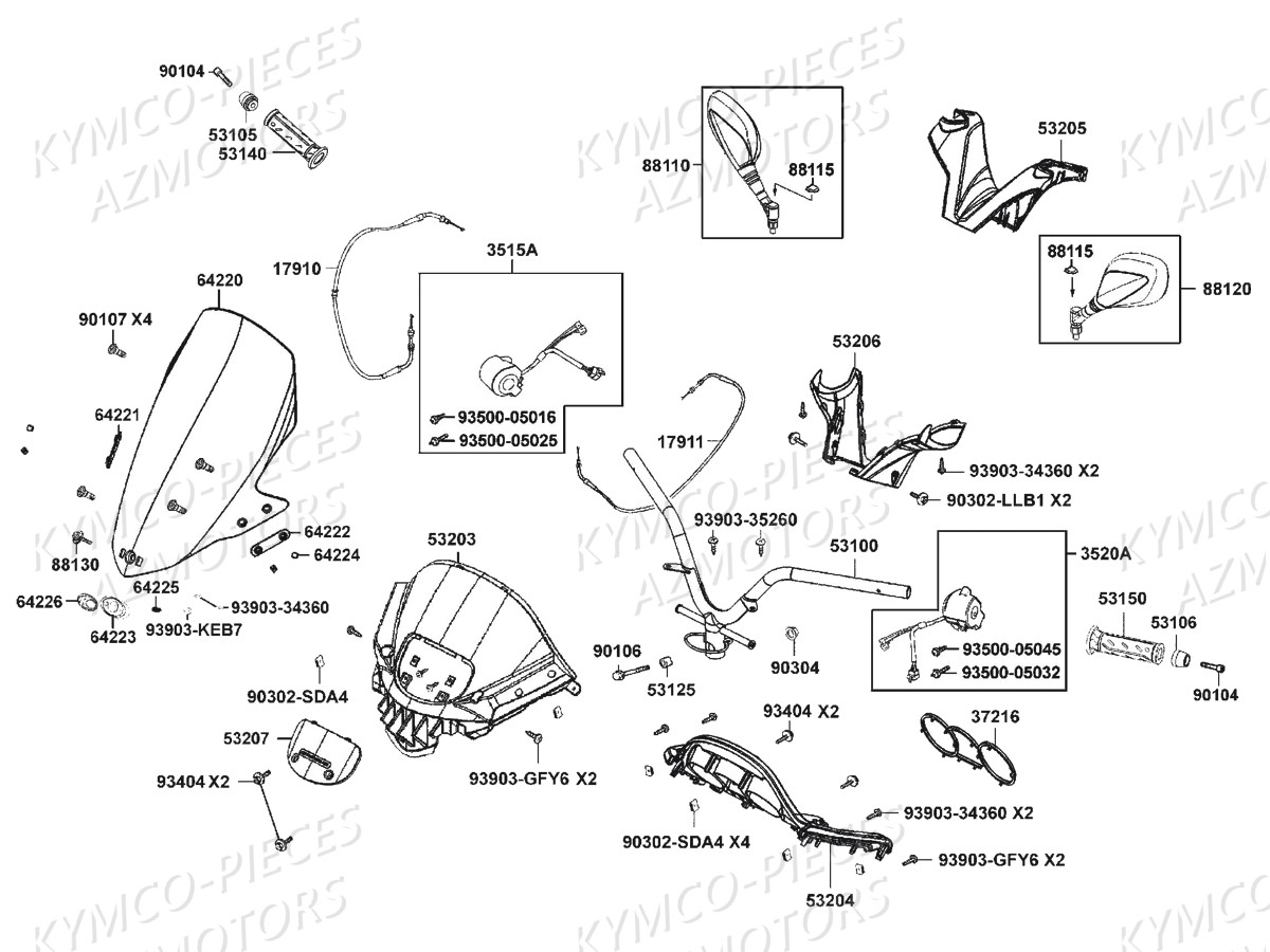 GUIDON_RETROVISEURS KYMCO Pièces Scooter Kymco DINK STREET 125 I ABS 4T EURO III