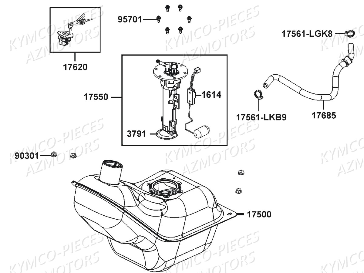 Reservoir A Carburant KYMCO Pièces DINKSTREET 125I ABS EURO3 (SK25AC/SK25AE)