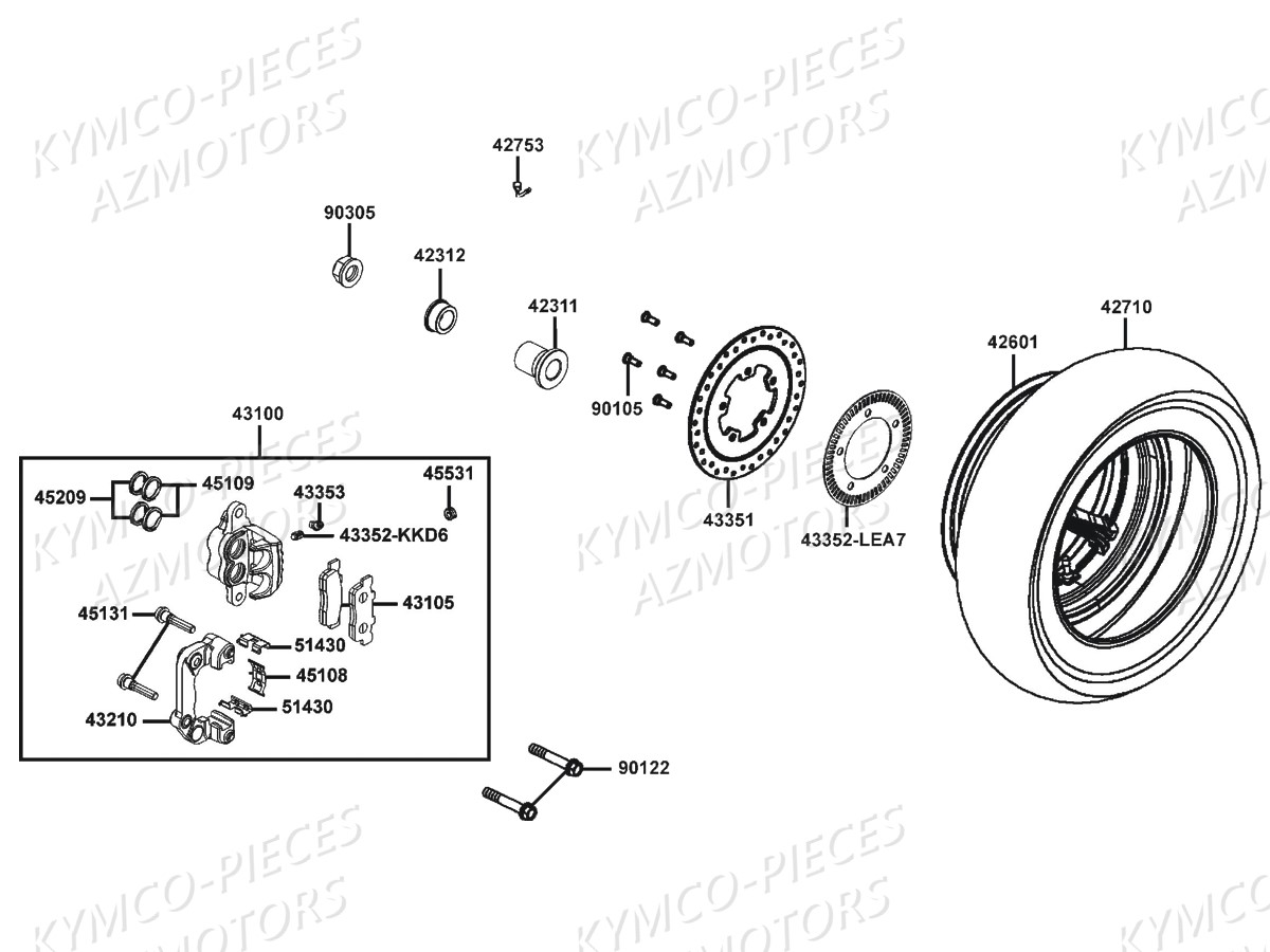 JEU DE PLAQUETTES DE FREIN KYMCO pour ROUE ARRIERE de DINKSTREET 125 ABS