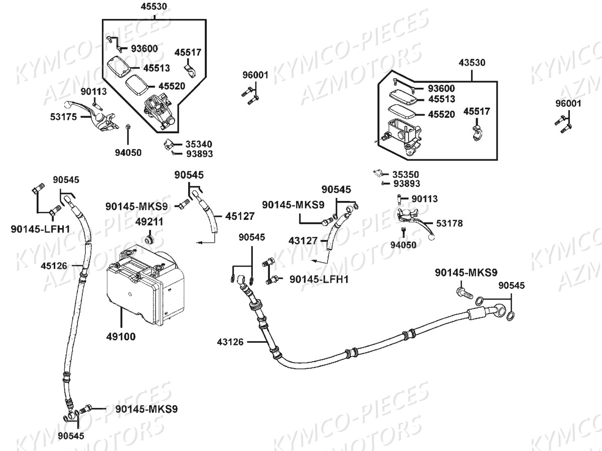Systemes De Freins KYMCO Pièces DINKSTREET 125I ABS EURO3 (SK25AC/SK25AE)