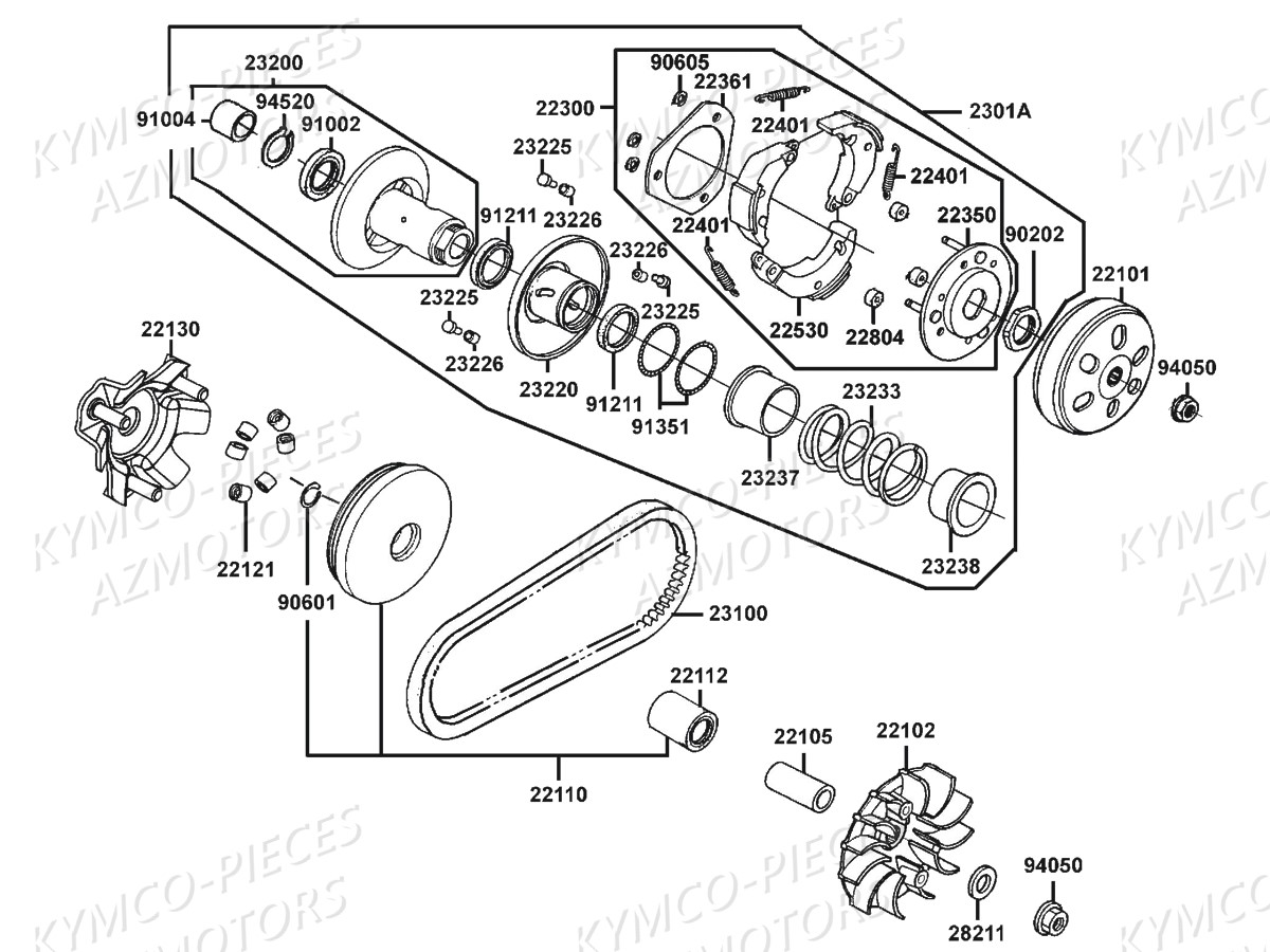 Variateur Embrayage Version 1 KYMCO Pièces DINKSTREET 125I ABS EURO3 (SK25AC/SK25AE)
