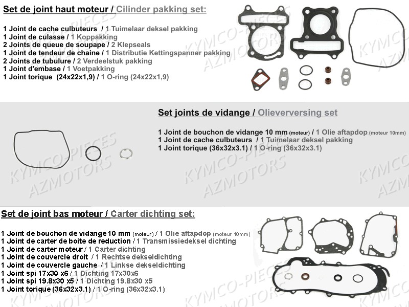 SET DE JOINTS BAS MOTEUR (50 cc 4T) KYMCO pour 1 SET DE PIECES MOTEUR de DINK 50 4T E2