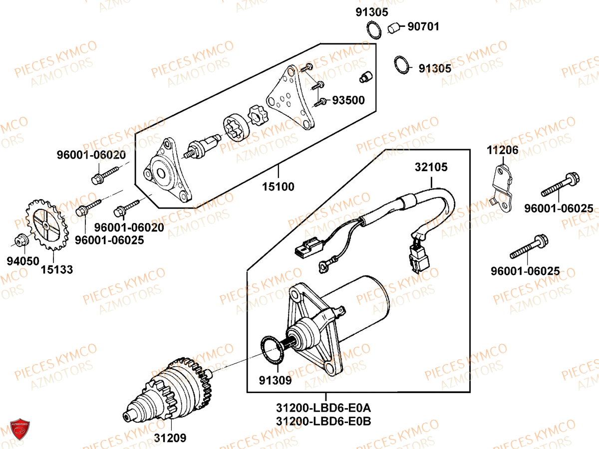 Demarreur AZMOTORS Pièces DINK 50 4T EURO 2 (SM10AA)