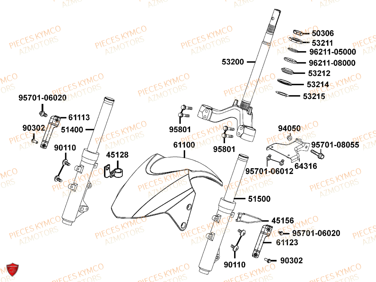 Fourche KYMCO Pièces DINK 50 4T EURO 2 (SM10AA)