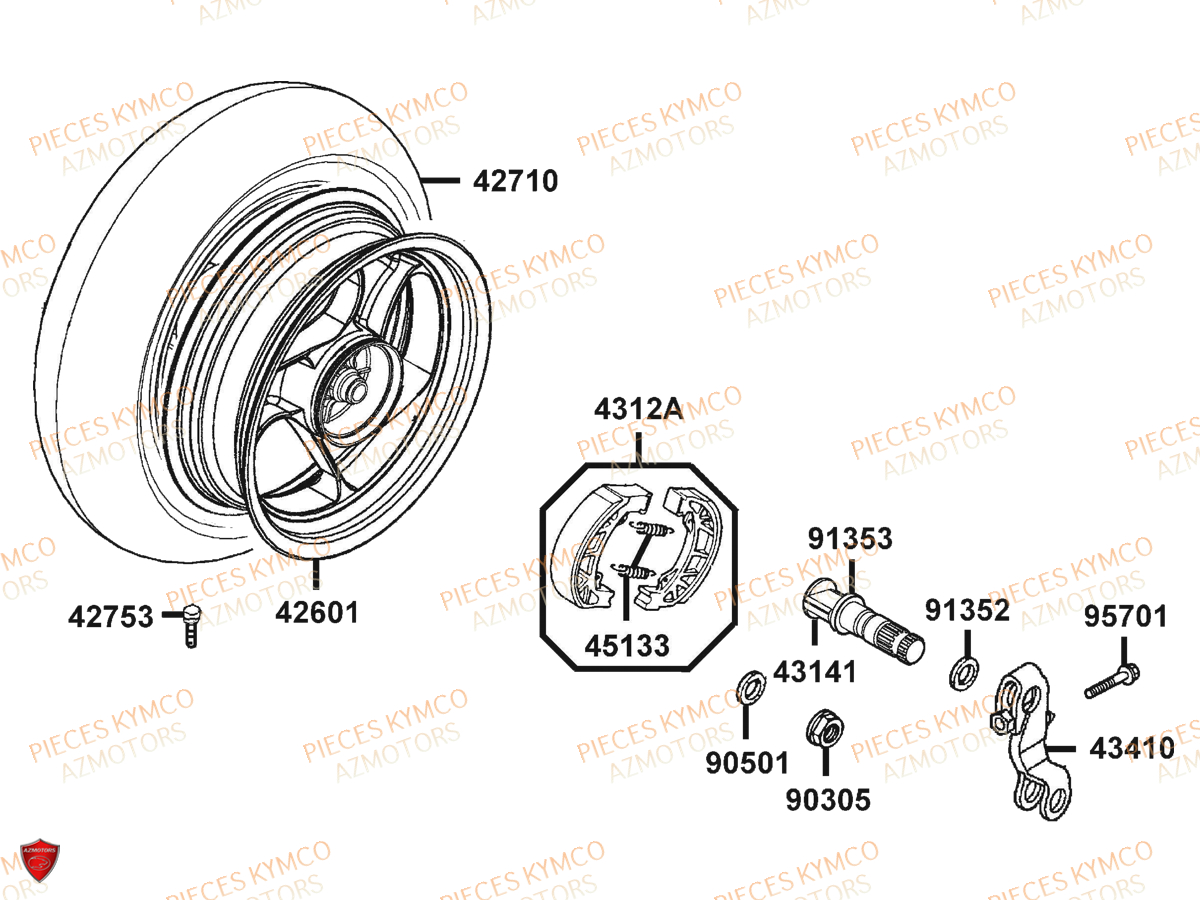 Roue Arriere KYMCO Pièces DINK 50 4T EURO 2 (SM10AA)