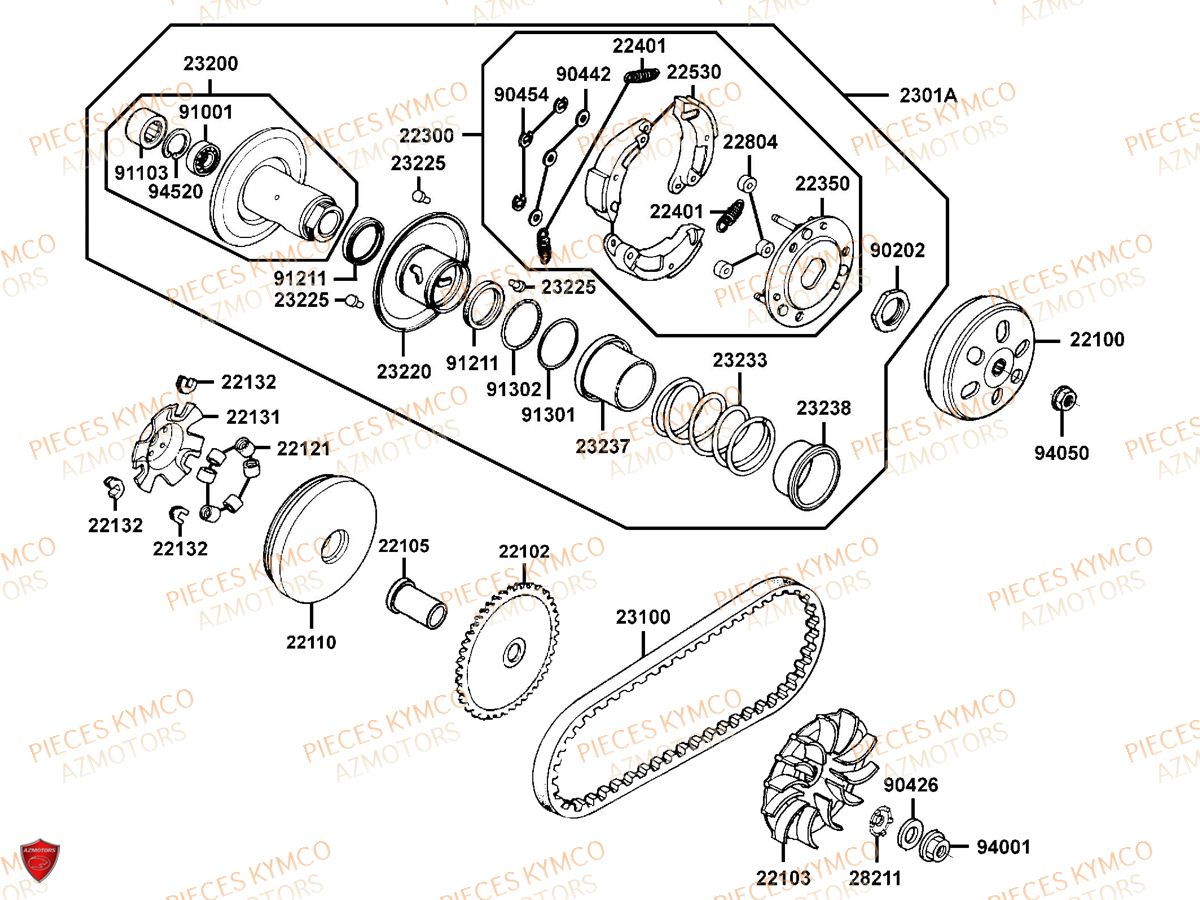 Variateur KYMCO Pièces DINK 50 4T EURO 2 (SM10AA)