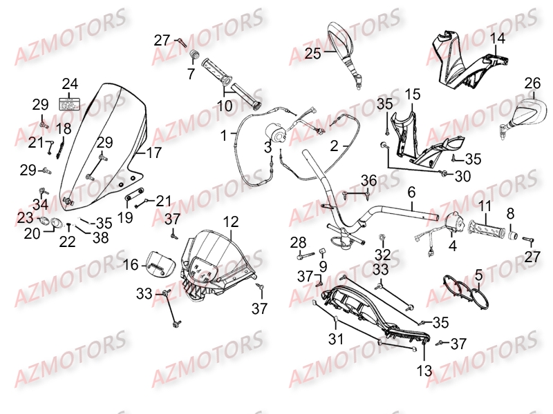 Guidon Retroviseurs KYMCO Pièces Scooter Kymco DINK STREET 300 I ABS EURO III[AVEC WARNING]

