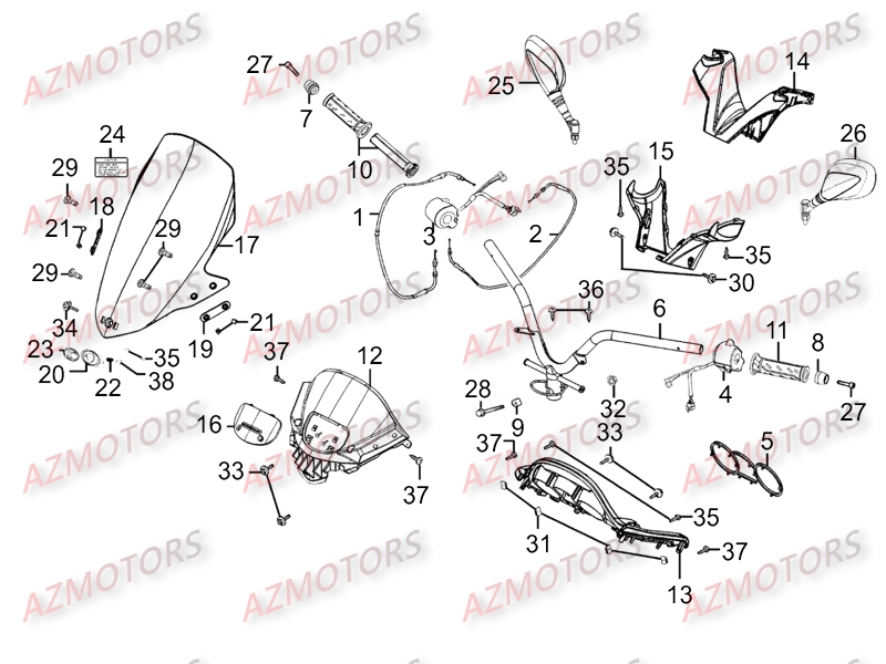 Guidon Retroviseurs KYMCO Pièces Scooter Kymco DINK STREET 300 I ABS EURO III[AVEC WARNING]

